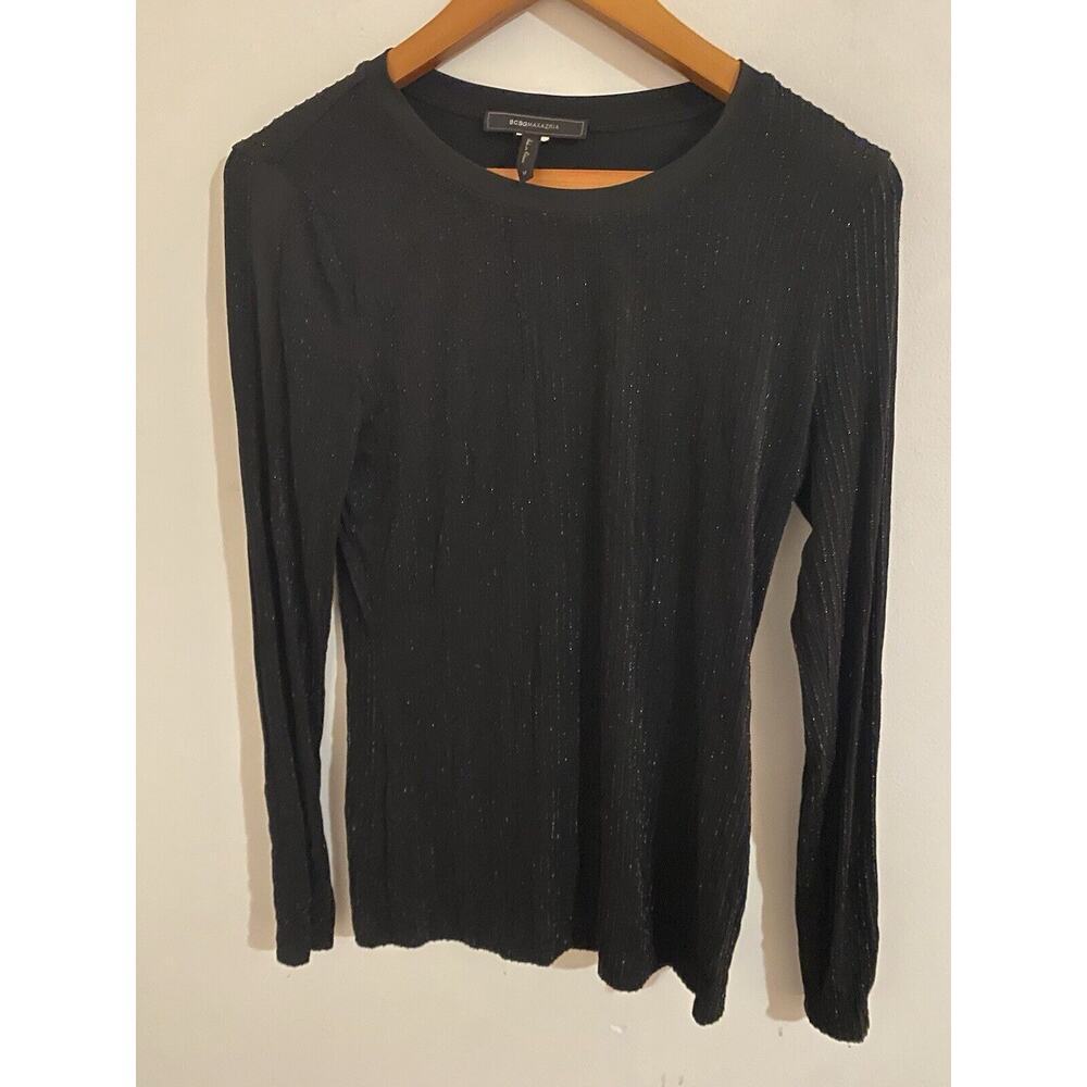 Bcbgmaxazaria Top Ribbed Sparkle Black‎ Women Med